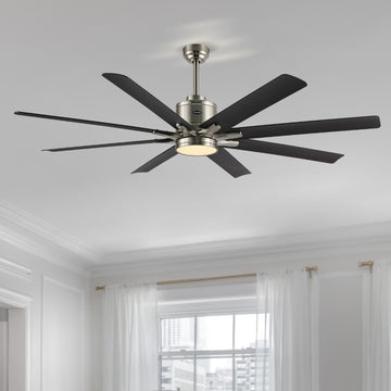 Octo 66" Contemporary Industrial Iron/Plastic Mobile-App/Remote-Controlled 6-Speed Ceiling Fan with Integrated LED Light